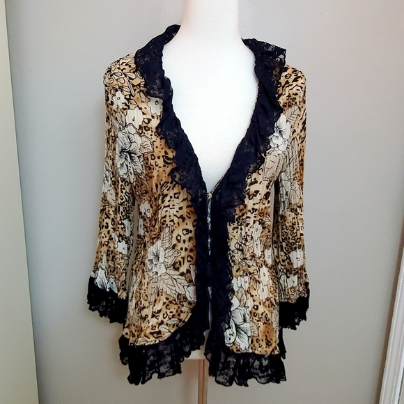 Agora Floral Cheetah Print Cardigan - Picture 3 of 12